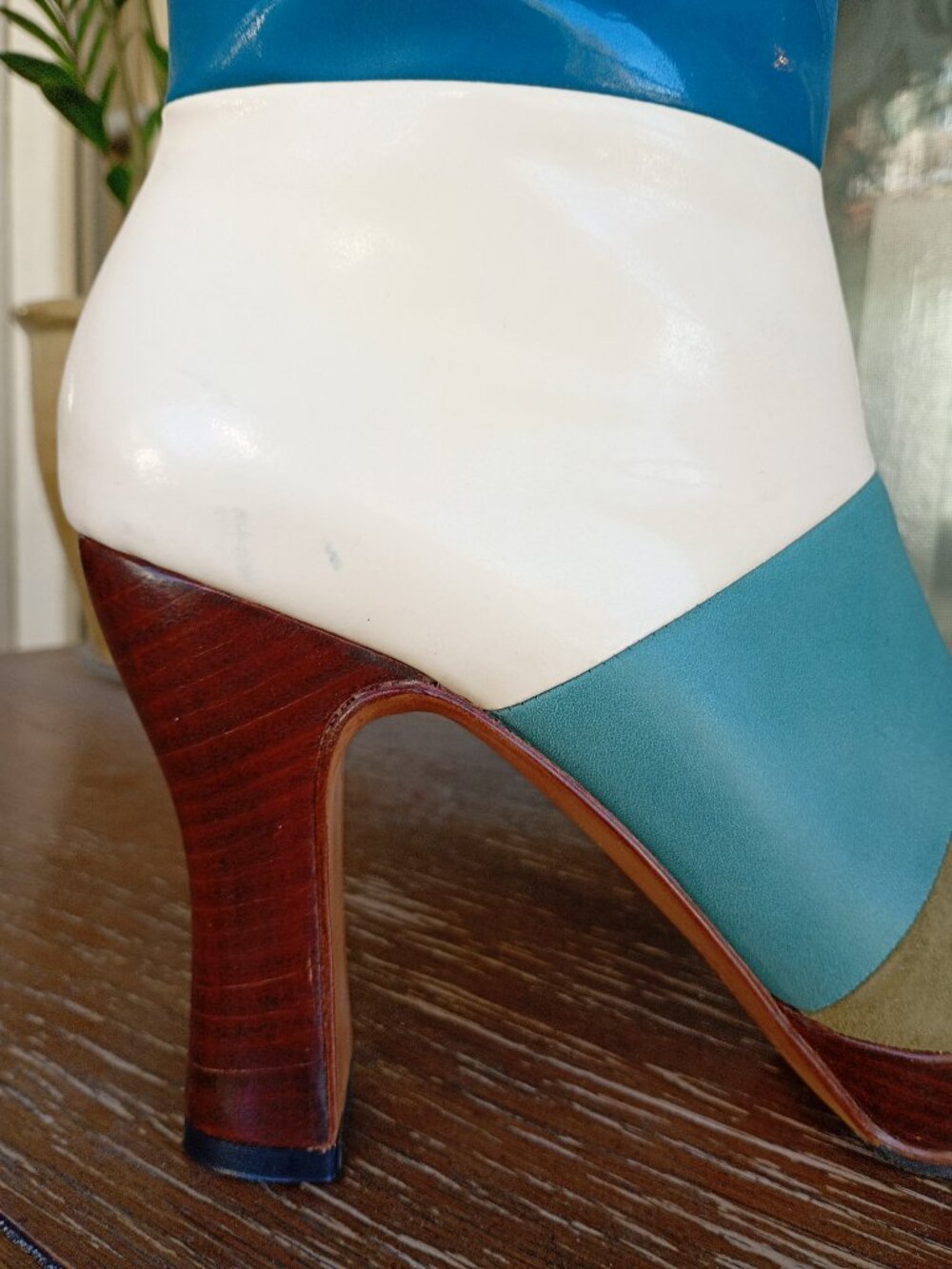 John Fluevog Ishq Blue/Green/Ivory Miracles Platform Tall Boots Size 10 - Picture 9 of 14